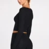 Top cu sutien cu dantelă, cu mâneci lungi, din modal cu nervuri Margaux, negru Top cu sutien cu dantelă, cu mâneci lungi, din modal cu nervuri Margaux, negru