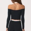 Top cu umeri decupați din jersey moale, negru