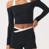Top cu umeri decupați din jersey moale, negru
