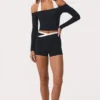 Top cu umeri decupați din jersey moale, negru