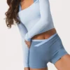 Top cu umerii goi din jersey moale, culoare albastru pudră Top cu umerii goi din jersey moale, culoare albastru pudră
