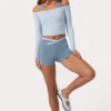 Top cu umerii goi din jersey moale, culoare albastru pudră Top cu umerii goi din jersey moale, culoare albastru pudră