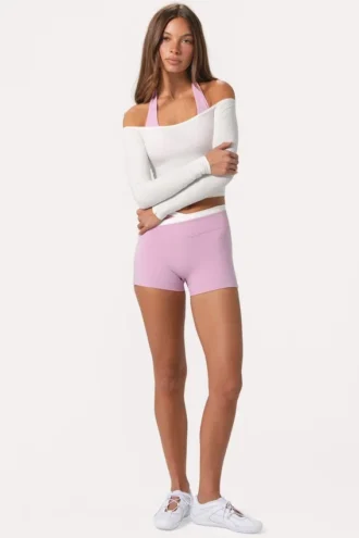 Top cu umerii goi din jersey moale, culoare lapte