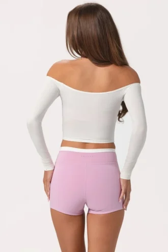Top cu umerii goi din jersey moale, culoare lapte