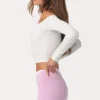 Top cu umerii goi din jersey moale, culoare lapte