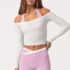 Top cu umerii goi din jersey moale, culoare lapte