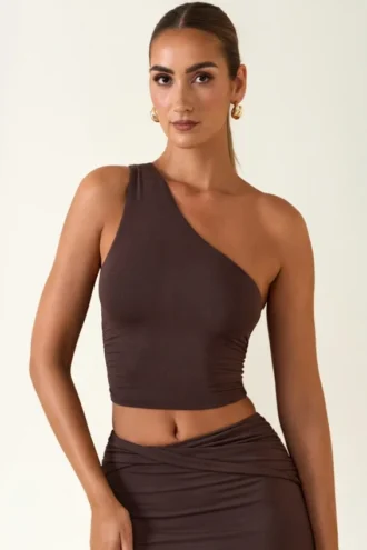 Top cu un umăr Andi Modal în culoarea ciocolată