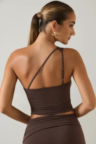 Top cu un umăr Andi Modal în culoarea ciocolată