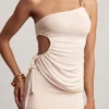 Top cu un umăr din jersey texturat Nerina, alb Top cu un umăr din jersey texturat Nerina, alb