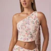 Top cu un umăr și detaliu eșarfă Rae, cu imprimeu floral Primrose