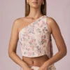 Top cu un umăr și detaliu eșarfă Rae, cu imprimeu floral Primrose