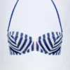 Top de bikini balconet cu sârmă și gât halter Ascona, cu dungi albastre marine Top de bikini balconet cu sârmă și gât halter Ascona, cu dungi albastre marine