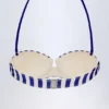 Top de bikini balconet cu sârmă și gât halter Ascona, cu dungi albastre marine Top de bikini balconet cu sârmă și gât halter Ascona, cu dungi albastre marine