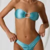 Top de bikini bandeau cu detalii din perle de apă dulce, în culoarea turcoaz Top de bikini bandeau cu detalii din perle de apă dulce, în culoarea turcoaz
