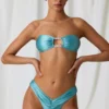 Top de bikini bandeau cu detalii din perle de apă dulce, în culoarea turcoaz Top de bikini bandeau cu detalii din perle de apă dulce, în culoarea turcoaz