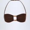 Top de bikini bandeau Manava cu mărgele, în culoarea ciocolată neagră Top de bikini bandeau Manava cu mărgele, în culoarea ciocolată neagră