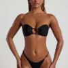 Top de bikini bandeau Praslin cu mărgele, negru