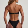 Top de bikini bandeau Praslin cu mărgele, negru