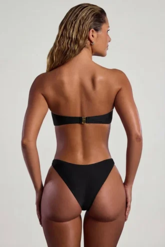 Top de bikini bandeau Praslin cu mărgele, negru