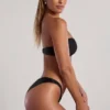 Top de bikini bandeau Praslin cu mărgele, negru
