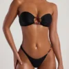 Top de bikini bandeau Praslin cu mărgele, negru