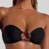 Top de bikini bandeau Praslin cu mărgele, negru