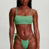 Top de bikini cu bretele și decolteu rotund din seersucker, verde spumă de mare Top de bikini cu bretele și decolteu rotund din seersucker, verde spumă de mare