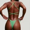 Top de bikini cu bretele și decolteu rotund din seersucker, verde spumă de mare Top de bikini cu bretele și decolteu rotund din seersucker, verde spumă de mare