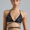 Top de bikini cu bretele încrucișate și ornamente Liberty, negru Top de bikini cu bretele încrucișate și ornamente Liberty, negru