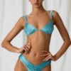 Top de bikini cu detalii din perle Akoya și volane, în turcoaz Top de bikini cu detalii din perle Akoya și volane, în turcoaz