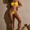 Top de bikini cu sârmă și bretele multiple Positano, în galben auriu
