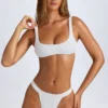 Top de bikini Malibu cu decolteu rotund, în culoarea alb