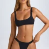 Top de bikini Malibu cu decolteu rotund, negru