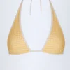 Top de bikini Morella cu gât halter în carouri galbene Top de bikini Morella cu gât halter în carouri galbene