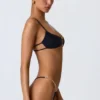 Top de bikini negru cu decupaje și lanțuri Sanibel