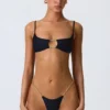 Top de bikini negru cu decupaje și lanțuri Sanibel