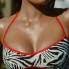 Top de bikini reversibil cu gât halter Zuma, cu imprimeu zebră