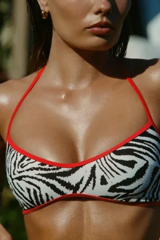 Top de bikini reversibil cu gât halter Zuma, cu imprimeu zebră