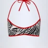 Top de bikini reversibil cu gât halter Zuma, cu imprimeu zebră