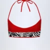 Top de bikini reversibil cu gât halter Zuma, cu imprimeu zebră