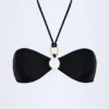 Top de bikini Savai cu detalii metalice și drapaj, cu gât halter, negru Top de bikini Savai cu detalii metalice și drapaj, cu gât halter, negru