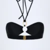 Top de bikini Savai cu detalii metalice și drapaj, cu gât halter, negru Top de bikini Savai cu detalii metalice și drapaj, cu gât halter, negru
