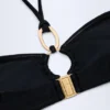 Top de bikini Savai cu detalii metalice și drapaj, cu gât halter, negru Top de bikini Savai cu detalii metalice și drapaj, cu gât halter, negru