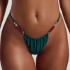Slipuri de bikini cu șnur și ornamente din mărgele, model Curacao, în culoarea verde jad Slipuri de bikini cu șnur și ornamente din mărgele, model Curacao, în culoarea verde jad