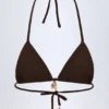 Top de bikini triunghiular cu detalii decorative Comoros, culoare ciocolată neagră Top de bikini triunghiular cu detalii decorative Comoros, culoare ciocolată neagră