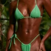 Top de bikini triunghiular Seersucker multi-wear în verde spumă de mare Top de bikini triunghiular Seersucker multi-wear în verde spumă de mare