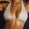 Top de costume de baie cu gât halter, decorat, în culoarea alb Top de costume de baie cu gât halter, decorat, în culoarea alb