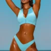 Top de costume de baie sportiv cu fermoar, de culoare turcoaz Top de costume de baie sportiv cu fermoar, de culoare turcoaz