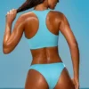 Top de costume de baie sportiv cu fermoar, de culoare turcoaz Top de costume de baie sportiv cu fermoar, de culoare turcoaz
