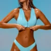 Top de costume de baie sportiv cu fermoar, de culoare turcoaz Top de costume de baie sportiv cu fermoar, de culoare turcoaz